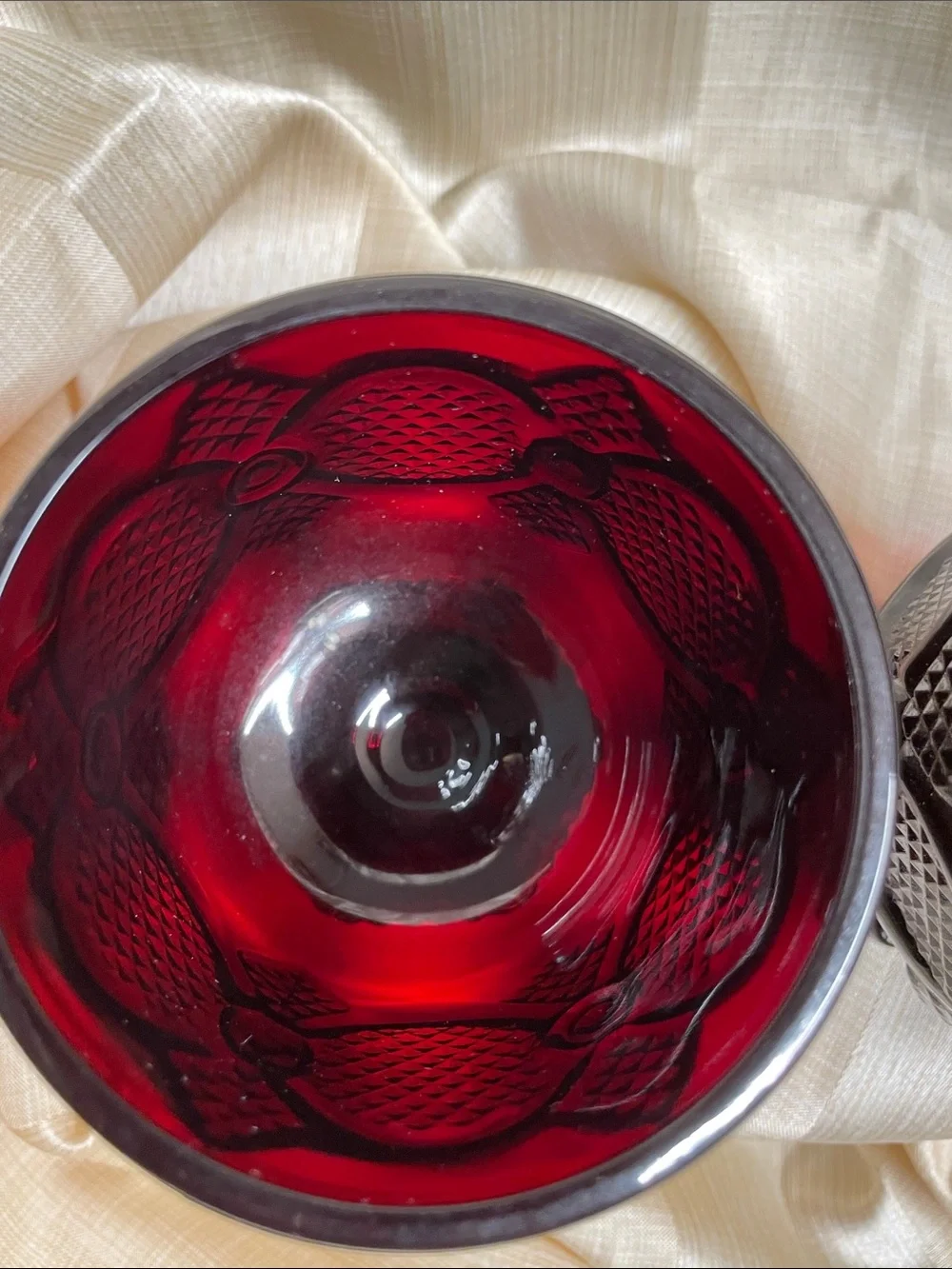 Avon Pair of Deep Red Ruby Pressed Glass Footed Tumbler